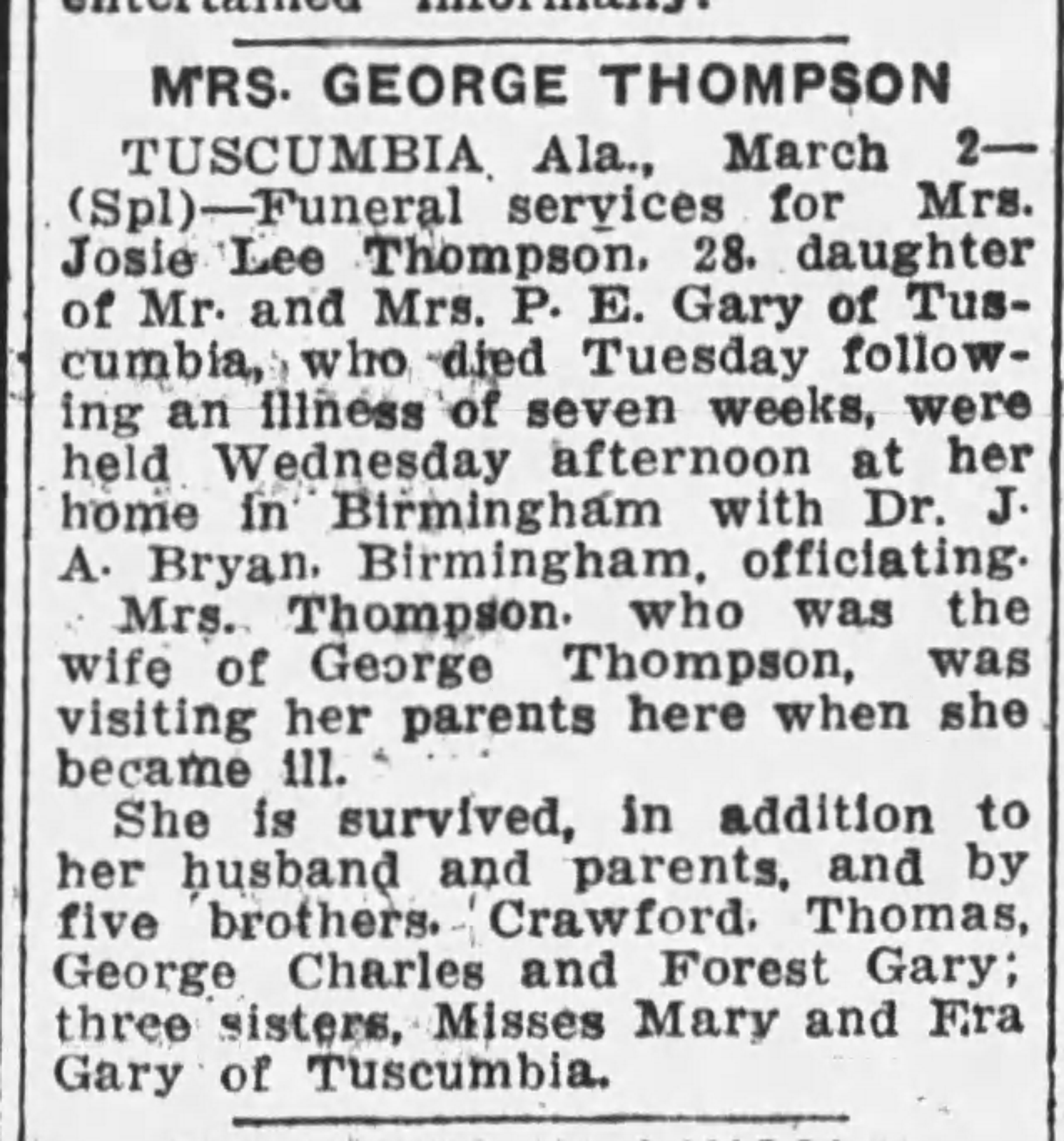Mrs. George Thompson obituary